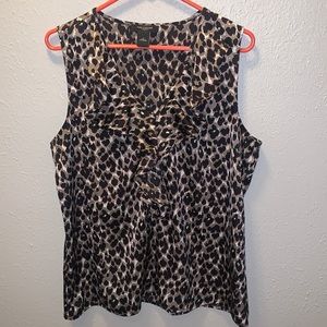 Ann Taylor Black Leopard Ruffle Sleeveless Top Sz 16